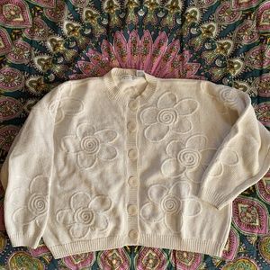 Express White Embroider Flower Cardigan
